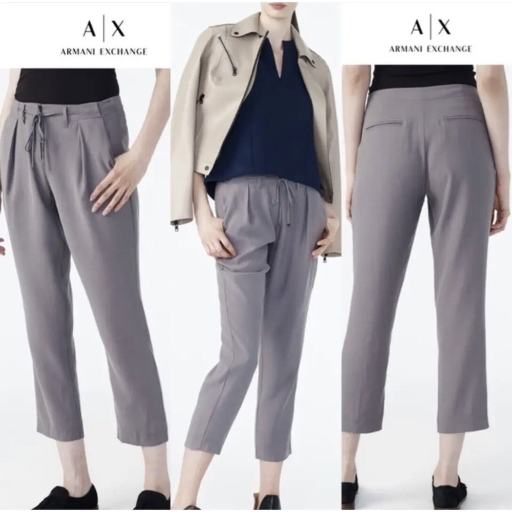 Armani Exchange Size 4 Pleated Ankle Cropped Trousers Pants Lightweight Gray